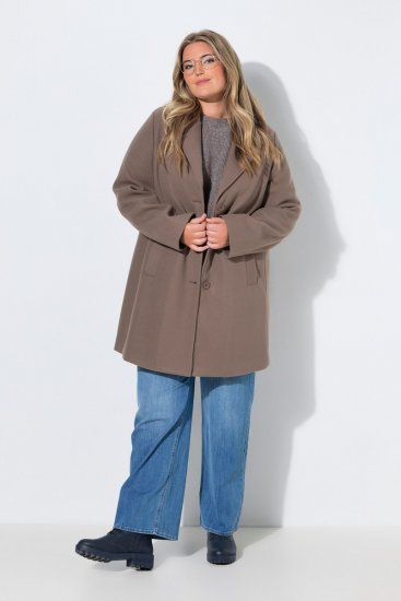 Ulla Popken 851829 Manteau en laine trapèze à revers Marron clair - Manteaux - Manteaux femme grande taille