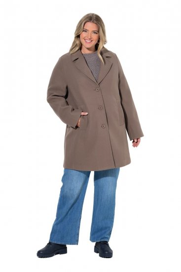 Ulla Popken 851829 Manteau en laine trapèze à revers Marron clair - Manteaux - Manteaux femme grande taille