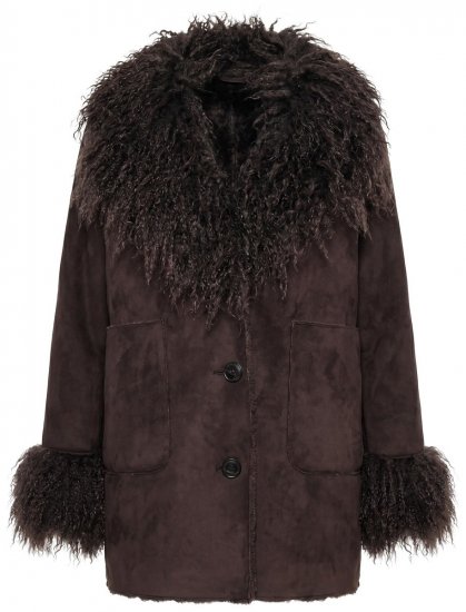 Ulla Popken 851853 Veste effet daim à col en fausse fourrure Marron - Vestes - Vestes femme grande taille