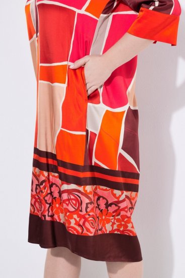 Ulla Popken 852024 Robe mi-longue trapèze à manches 3/4 Rose - Robes midi - Robes midi grande taille