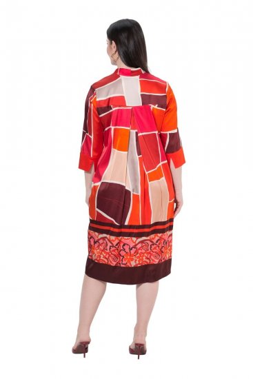 Ulla Popken 852024 Robe mi-longue trapèze à manches 3/4 Rose - Robes midi - Robes midi grande taille