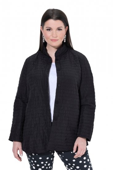 Ulla Popken 852076 Veste en crêpe matelassée à col montant Noir - Vestes - Vestes femme grande taille