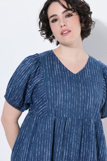 Ulla Popken 852214 Robe mi-longue rayée Bleu marine - Robes midi - Robes midi grande taille