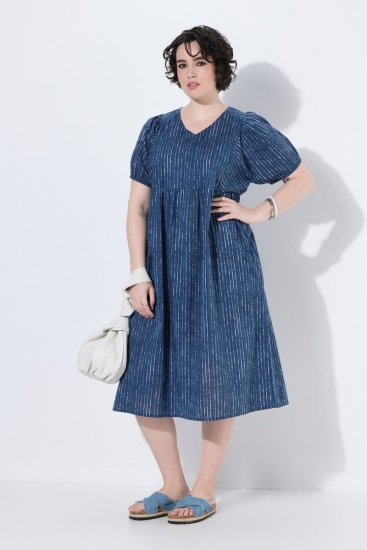 Ulla Popken 852214 Robe mi-longue rayée Bleu marine - Robes midi - Robes midi grande taille