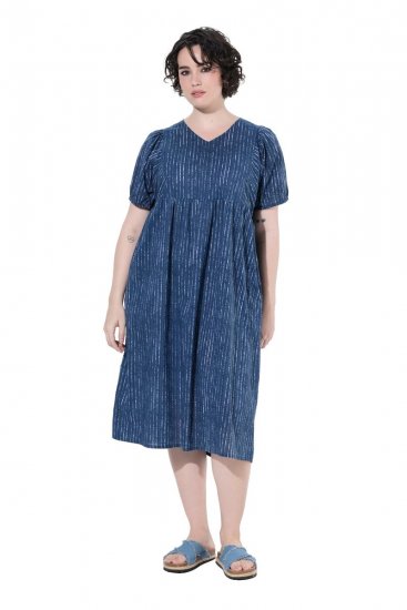 Ulla Popken 852214 Robe mi-longue rayée Bleu marine - Robes midi - Robes midi grande taille