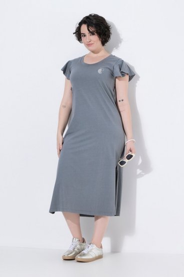 Ulla Popken 852218 Robe mi-longue à manches courtes Gris - Robes midi - Robes midi grande taille