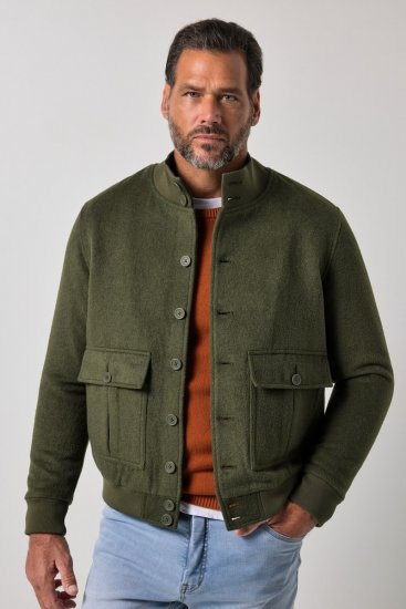 JP1880 852294 Veste en mélange de laine à col montant Vert kaki - Vestes - Vestes Homme Grandes Tailles