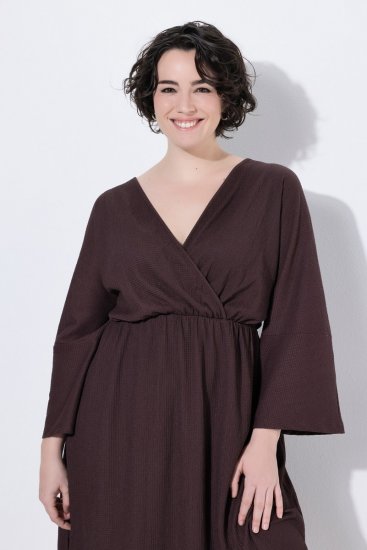 Ulla Popken 852307 Robe portefeuille à manches longues Brun acajou - Robes midi - Robes midi grande taille
