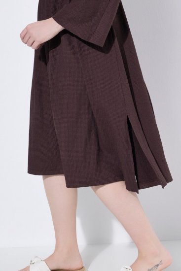 Ulla Popken 852307 Robe portefeuille à manches longues Brun acajou - Robes midi - Robes midi grande taille