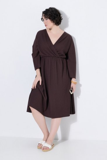 Ulla Popken 852307 Robe portefeuille à manches longues Brun acajou - Robes midi - Robes midi grande taille