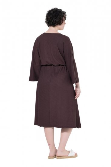 Ulla Popken 852307 Robe portefeuille à manches longues Brun acajou - Robes midi - Robes midi grande taille