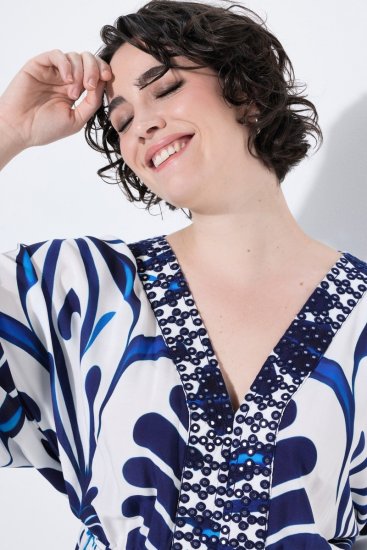Ulla Popken 852314 Robe imprimée Blanc - Robes midi - Robes midi grande taille