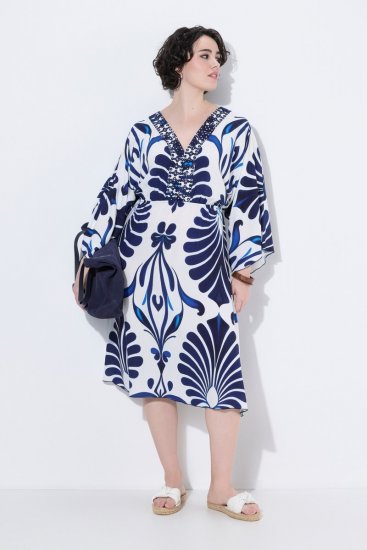 Ulla Popken 852314 Robe imprimée Blanc - Robes midi - Robes midi grande taille