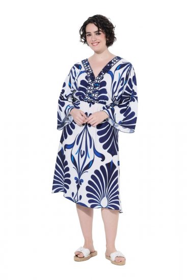 Ulla Popken 852314 Robe imprimée Blanc - Robes midi - Robes midi grande taille