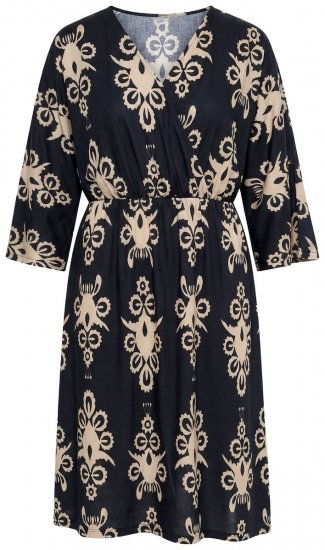 Ulla Popken 852315 Robe portefeuille imprimée Noir - Robes midi - Robes midi grande taille