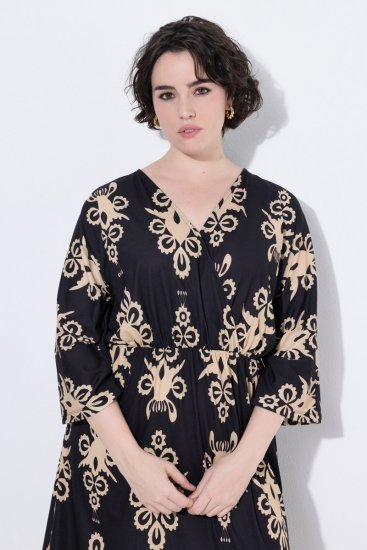 Ulla Popken 852315 Robe portefeuille imprimée Noir - Robes midi - Robes midi grande taille