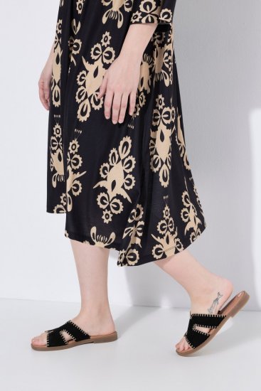 Ulla Popken 852315 Robe portefeuille imprimée Noir - Robes midi - Robes midi grande taille