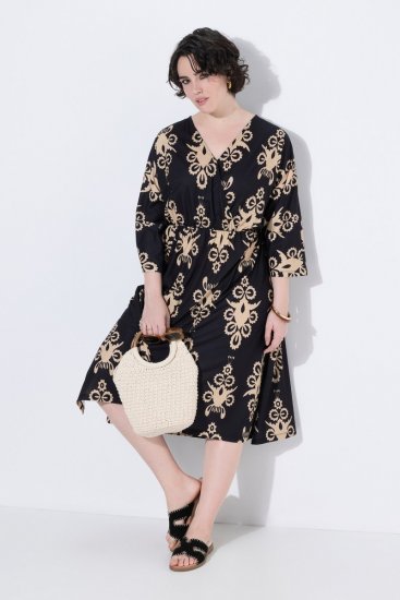 Ulla Popken 852315 Robe portefeuille imprimée Noir - Robes midi - Robes midi grande taille