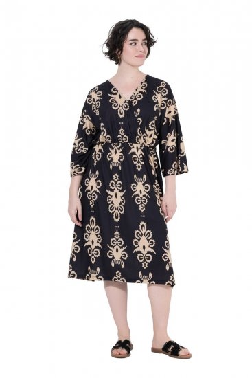 Ulla Popken 852315 Robe portefeuille imprimée Noir - Robes midi - Robes midi grande taille