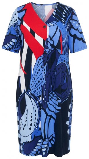 Ulla Popken 852394 Robe mi-longue à manches courtes et col V Bleu marine - Robes midi - Robes midi grande taille