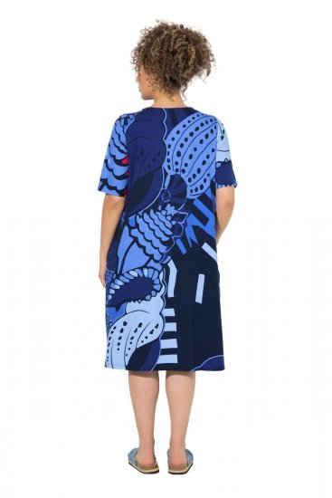 Ulla Popken 852394 Robe mi-longue à manches courtes et col V Bleu marine - Robes midi - Robes midi grande taille