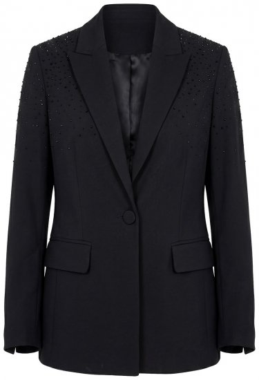 Ulla Popken 852498 Blazer à un bouton et strass Noir - Blazers - Blazers grande taille pour femme