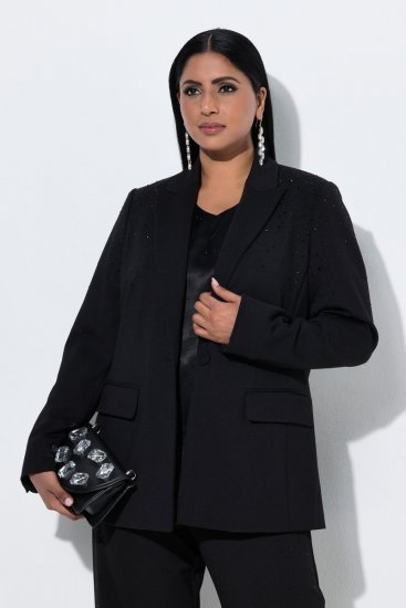 Ulla Popken 852498 Blazer à un bouton et strass Noir - Blazers - Blazers grande taille pour femme