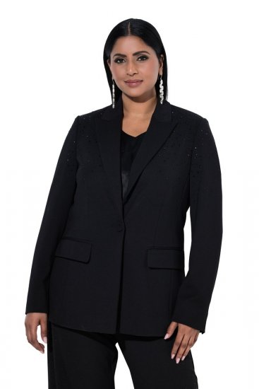 Ulla Popken 852498 Blazer à un bouton et strass Noir - Blazers - Blazers grande taille pour femme