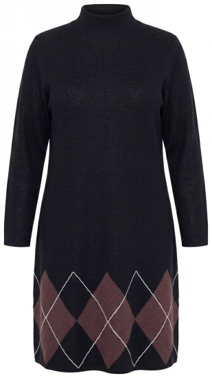 Ulla Popken 852597 Robe en maille imprimée à col roulé Noir - Robes en maille - 