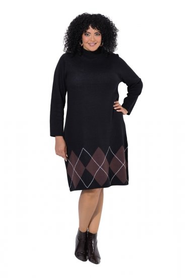 Ulla Popken 852597 Robe en maille imprimée à col roulé Noir - Robes en maille - 