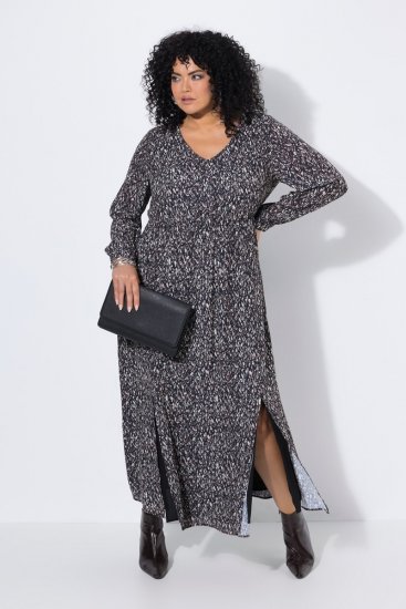 Ulla Popken 852606 Robe longue imprimée Noir - Robes maxi - Robes maxi grande taille