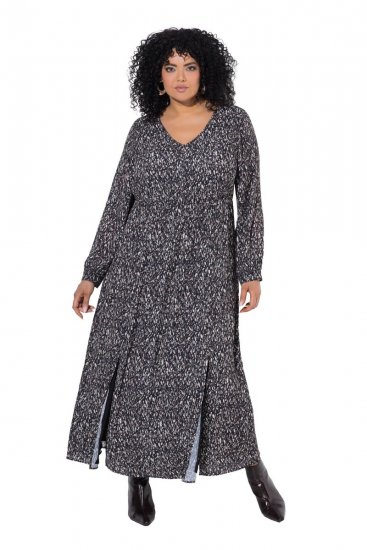 Ulla Popken 852606 Robe longue imprimée Noir - Robes maxi - Robes maxi grande taille