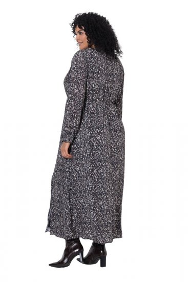 Ulla Popken 852606 Robe longue imprimée Noir - Robes maxi - Robes maxi grande taille