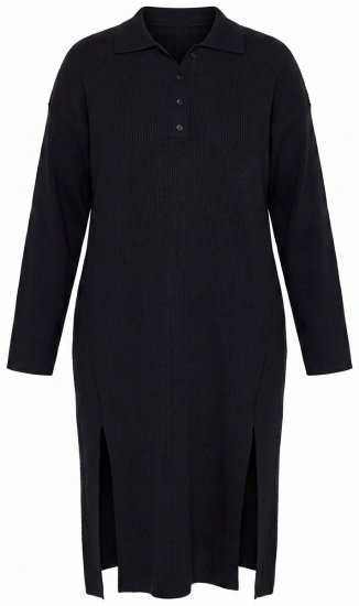 Ulla Popken 852630 Robe en maille à manches longues Noir - Robes midi - Robes midi grande taille