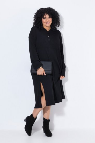 Ulla Popken 852630 Robe en maille à manches longues Noir - Robes midi - Robes midi grande taille