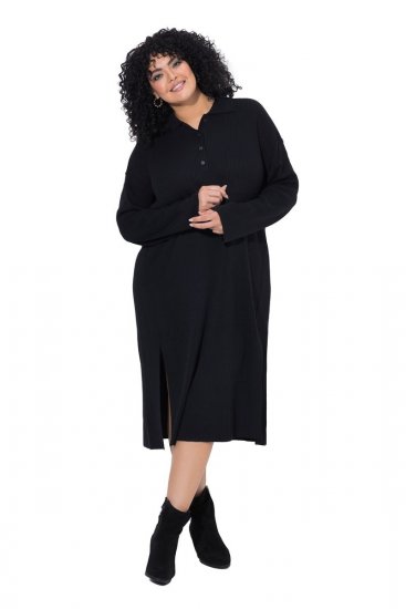 Ulla Popken 852630 Robe en maille à manches longues Noir - Robes midi - Robes midi grande taille