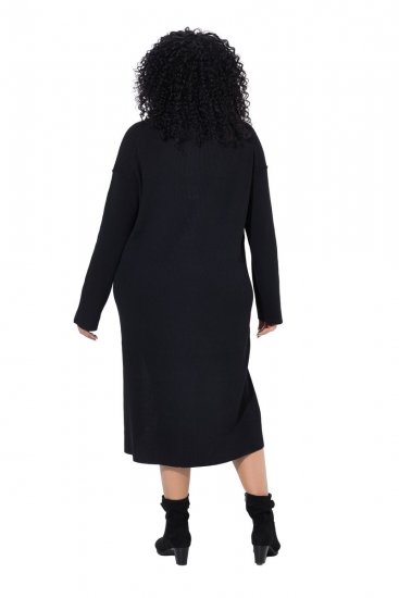 Ulla Popken 852630 Robe en maille à manches longues Noir - Robes midi - Robes midi grande taille