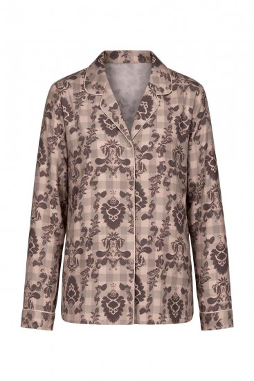 Ulla Popken 852649 Pyjama à motifs et col chemise Marron - Pyjamas/vêtements de détente - 