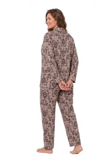 Ulla Popken 852649 Pyjama à motifs et col chemise Marron - Pyjamas/vêtements de détente - 