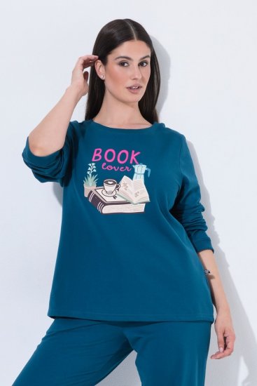 Ulla Popken 852710 Pull d'intérieur à manches longues Pétrole - Pyjamas/vêtements de détente - 