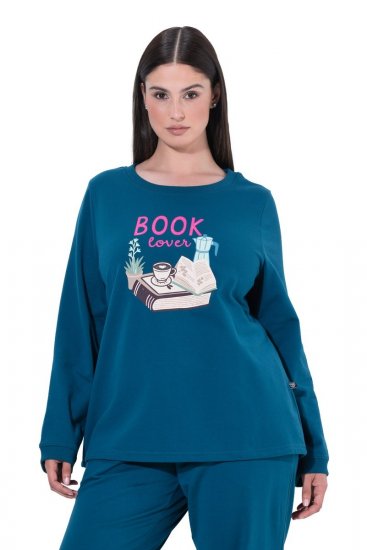 Ulla Popken 852710 Pull d'intérieur à manches longues Pétrole - Pyjamas/vêtements de détente - 