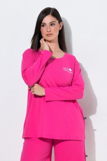 Ulla Popken 852747 Haut de pyjama à manches longues Rose - Pyjamas/vêtements de détente - 