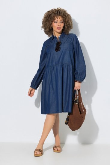 Ulla Popken 852768 Robe en jean trapèze à poches Bleu denim - Robes - Robes pour toutes les tailles