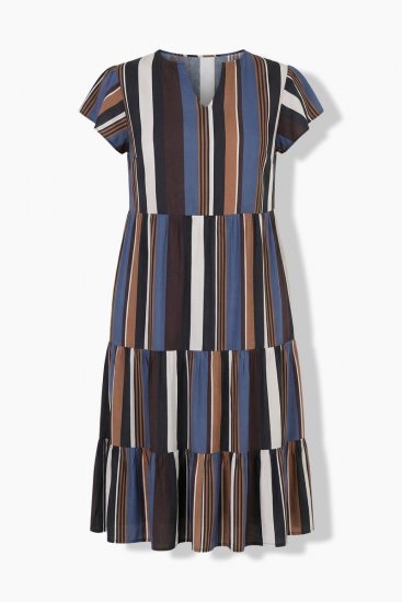 Ulla Popken 852771 Robe rayée à volants Bleu marine - Robes - Robes pour toutes les tailles