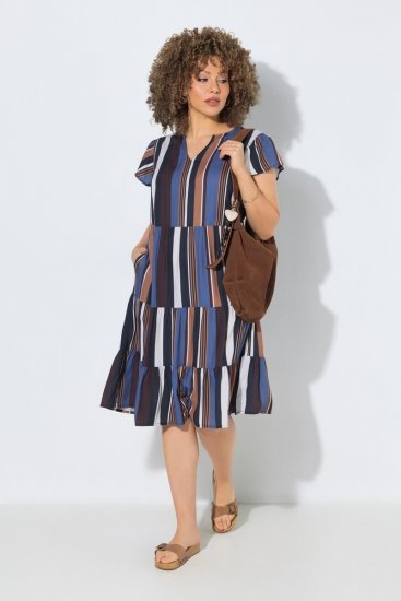 Ulla Popken 852771 Robe rayée à volants Bleu marine - Robes - Robes pour toutes les tailles