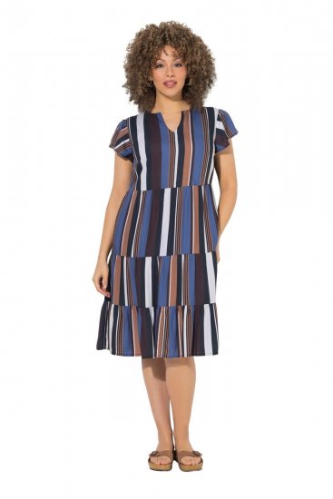 Ulla Popken 852771 Robe rayée à volants Bleu marine - Robes - Robes pour toutes les tailles