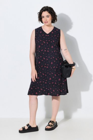 Ulla Popken 852824 Robe fleurie Noir - Robes d'été - Robes d'été grande taille