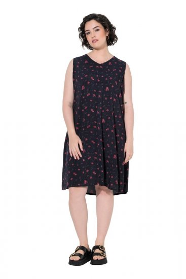 Ulla Popken 852824 Robe fleurie Noir - Robes d'été - Robes d'été grande taille