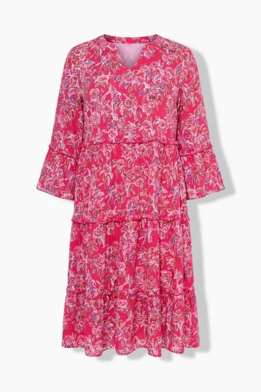 Ulla Popken 852841 Robe fleurie à volants Magenta - Robes midi - Robes midi grande taille