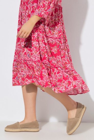 Ulla Popken 852841 Robe fleurie à volants Magenta - Robes midi - Robes midi grande taille